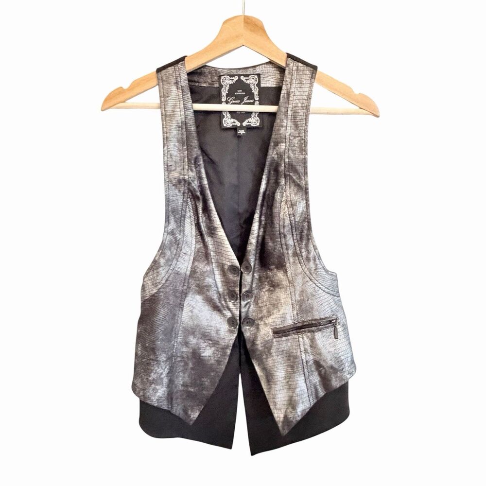 Vintage Y2K Guess Jeans Grunge Whimsigoth Metallic Vest Size S Faux Snakeskin
